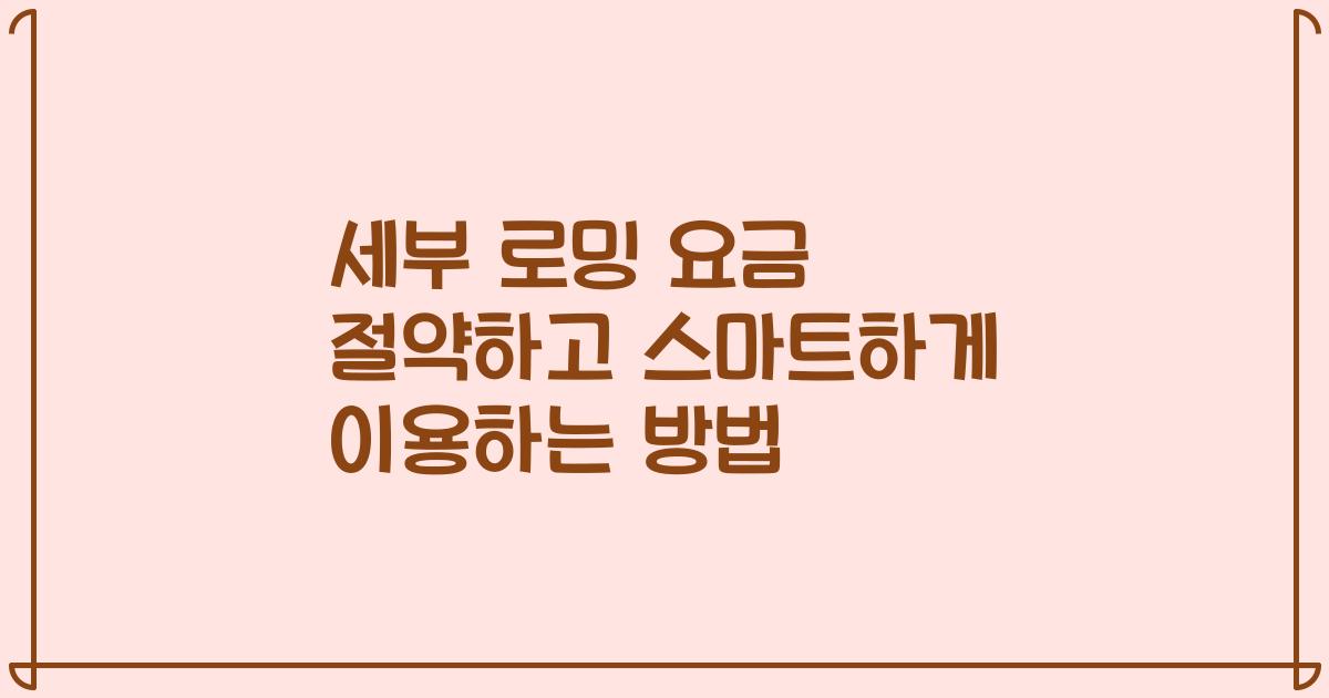 세부 로밍 요금 절약하고 스마트하게 이용하는 방법