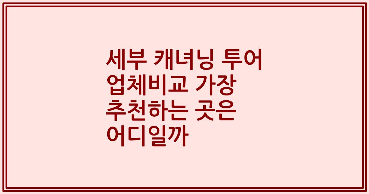 세부 캐녀닝 투어 업체비교 가장 추천하는 곳은 어디일까