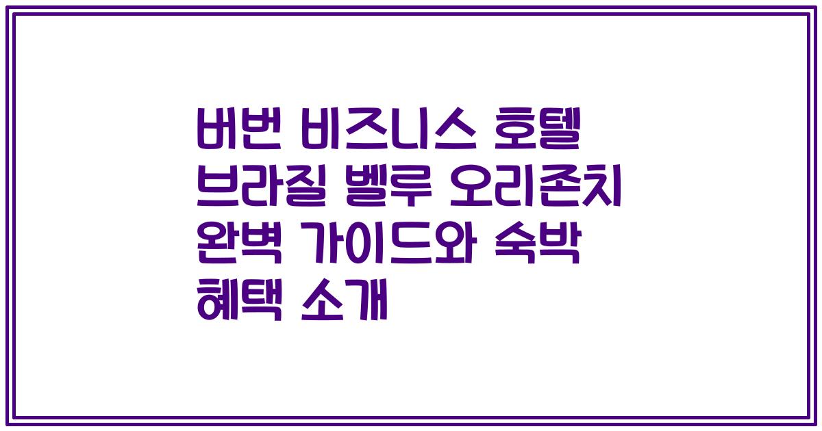 버번 비즈니스 호텔 브라질 벨루 오리존치 완벽 가이드와 숙박 혜택 소개