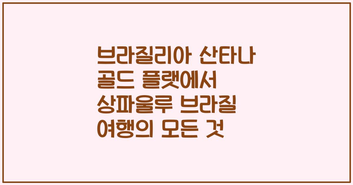 브라질리아 산타나 골드 플랫에서 상파울루 브라질 여행의 모든 것